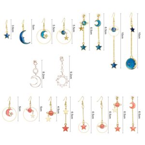 9 Pairs Star Moon Earrings for Women Earth Moon Earrings Dangle Planet Sun Moon Earrings Asymmetric Bohemia Moon Earrings