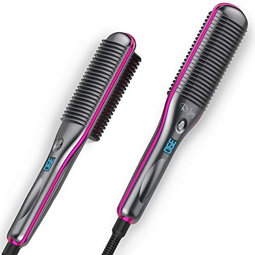 Hair Straightener Brush, RIFNY Hair Straightening Comb with Anti Scald Auto Temperature Lock 3 Heat Levels, 30S Fast Ceramic Heating Straightening Brush for Home, Travel and Salon (S10)