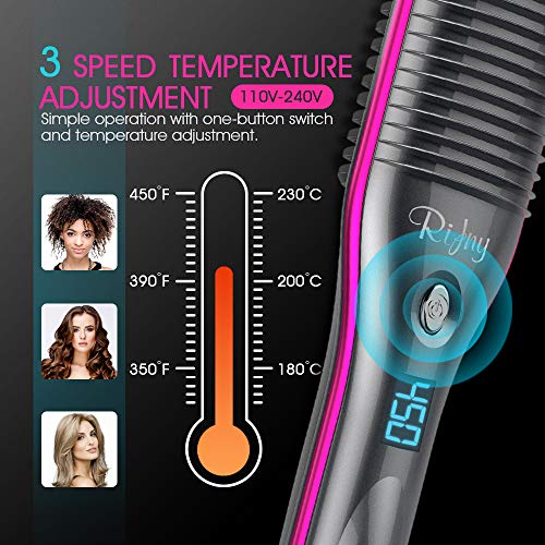 Hair Straightener Brush, RIFNY Hair Straightening Comb with Anti Scald Auto Temperature Lock 3 Heat Levels, 30S Fast Ceramic Heating Straightening Brush for Home, Travel and Salon (S10)