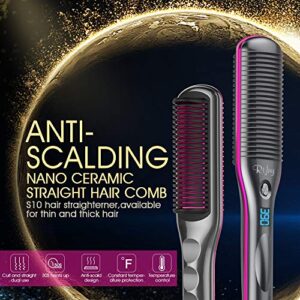 Hair Straightener Brush, RIFNY Hair Straightening Comb with Anti Scald Auto Temperature Lock 3 Heat Levels, 30S Fast Ceramic Heating Straightening Brush for Home, Travel and Salon (S10)