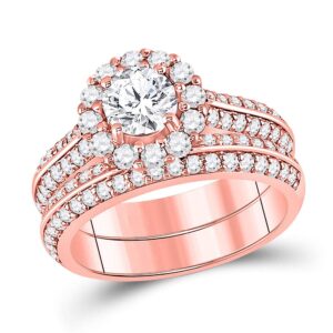 fb jewels 14k rose gold womens round diamond bridal wedding engagement ring band set 1 7/8 cttw (certified) size 7