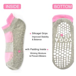 Busy Socks Pilates Socks with Grips for Women,Sticky Cardio Fitness Exercise Skidding Ballerina No Blister Socks,2 Pairs,Gray