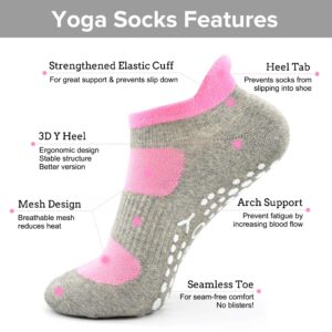 Busy Socks Pilates Socks with Grips for Women,Sticky Cardio Fitness Exercise Skidding Ballerina No Blister Socks,2 Pairs,Gray