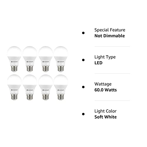 EcoSmart 60-Watt Equivalent A19 Non-Dimmable LED Light Bulb Soft White (8-Pack)