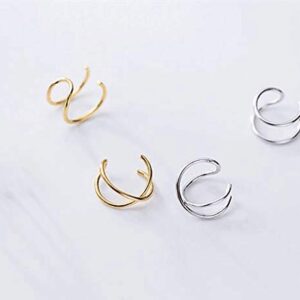 Minimalist 4 PCS S925 Sterling Silver Criss Cross Ear Cuff No Pierce Ear Cuff Sets Double Simple Lines Ear Cuff Fake Cartilage Earring Helix Piercing（4PCS）