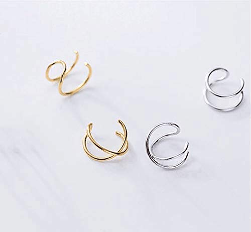 Minimalist 4 PCS S925 Sterling Silver Criss Cross Ear Cuff No Pierce Ear Cuff Sets Double Simple Lines Ear Cuff Fake Cartilage Earring Helix Piercing（4PCS）