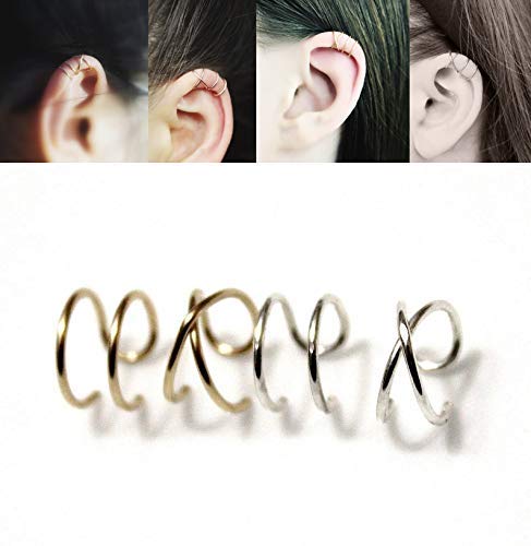 Minimalist 4 PCS S925 Sterling Silver Criss Cross Ear Cuff No Pierce Ear Cuff Sets Double Simple Lines Ear Cuff Fake Cartilage Earring Helix Piercing（4PCS）