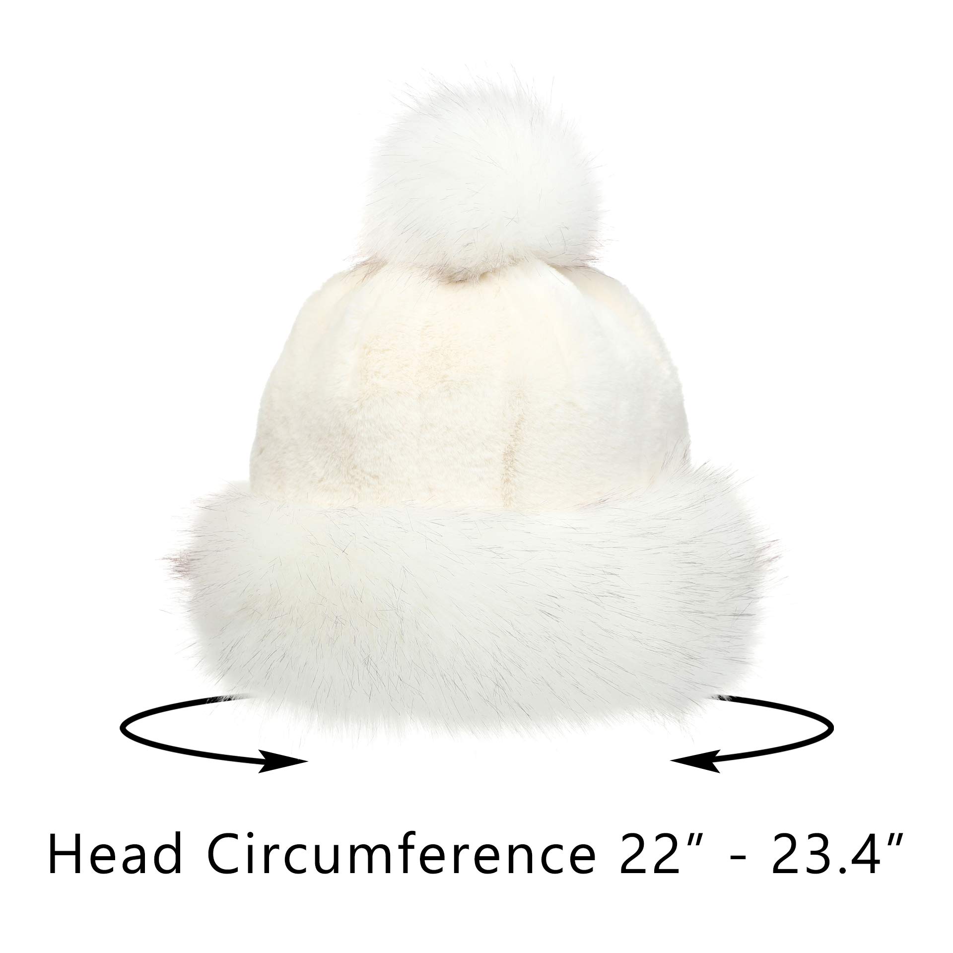 LA CARRIE Women's Faux Fur Hat Russian Cossack Pompom Cap for Winter Ski Snow(White)