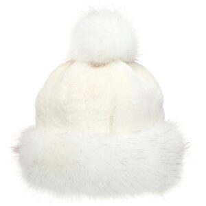 LA CARRIE Women's Faux Fur Hat Russian Cossack Pompom Cap for Winter Ski Snow(White)