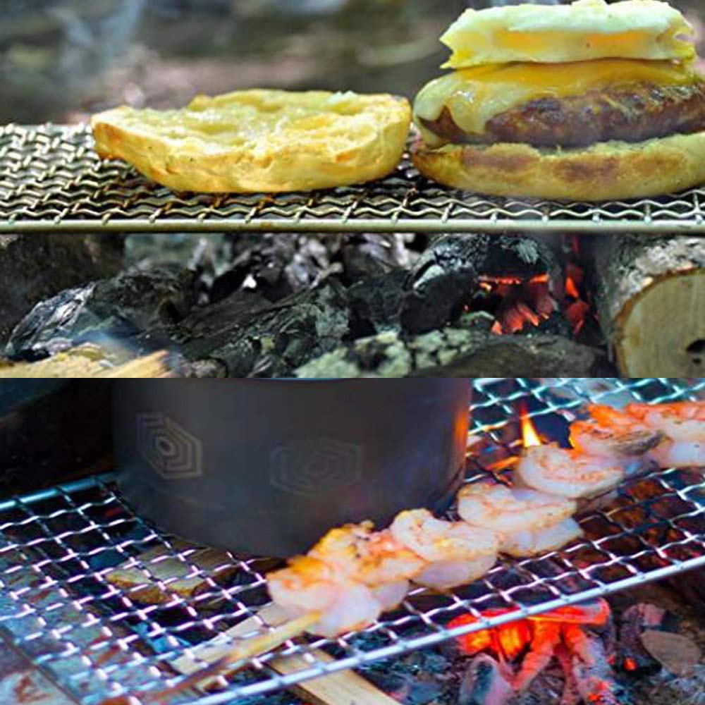 ZipSeven Camping Bushcraft Backpacker Grill Welded Stainless Steel Campfire Cooking Grate High Strength Outdoor Mesh Gear for Camping, Hiking, and Backpacking Family 2-Pack