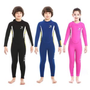 2.5mm neoprene kids full wetsuit, one piece swimsuit for boys and girls, children diving suit with back zip for swimming, diving, snorkeling and other water sports