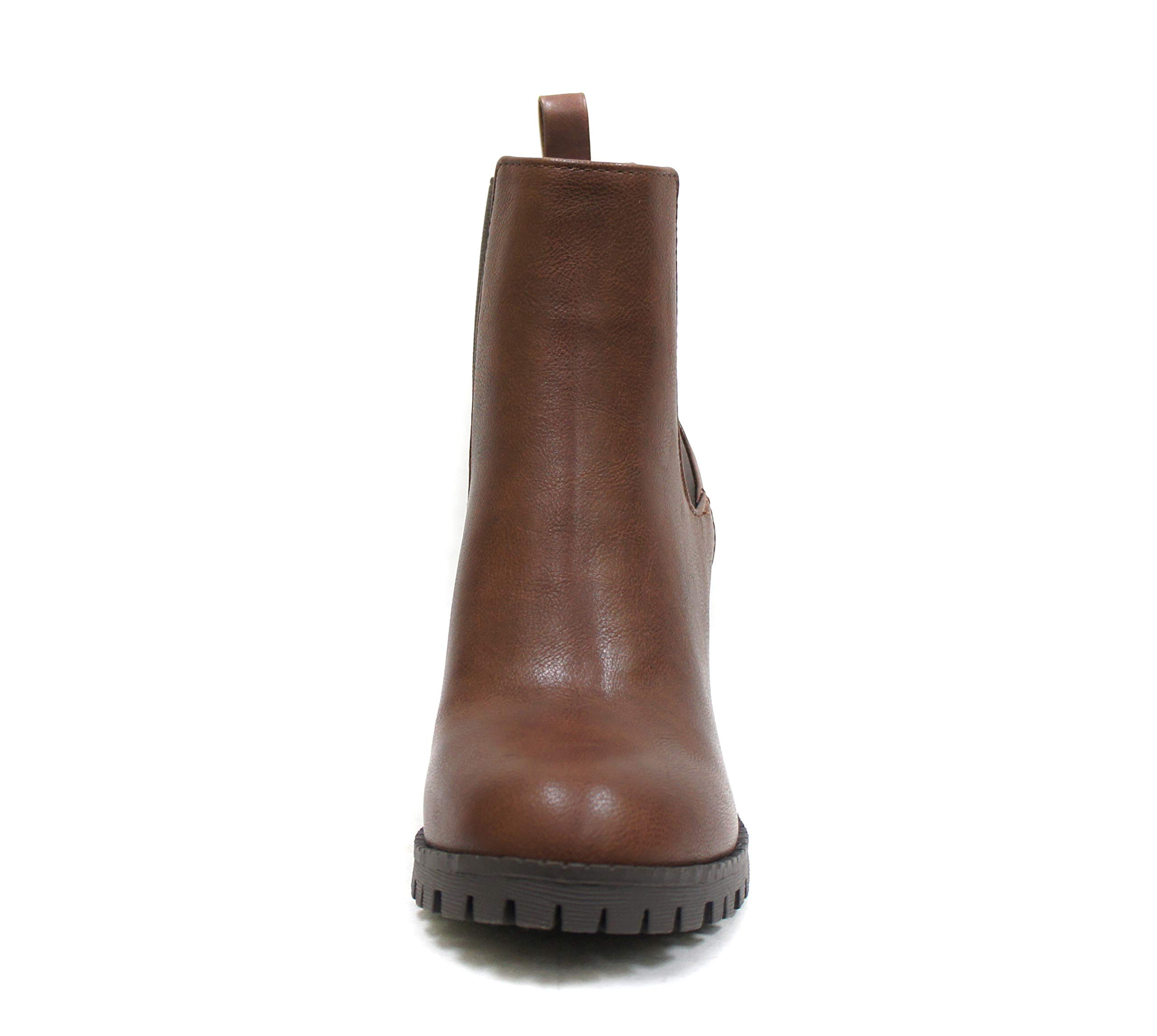 Soda Glove - Ankle Boot w/Lug Sole Elastic Gore and Chunky Heel (7.5, Brown (PU))