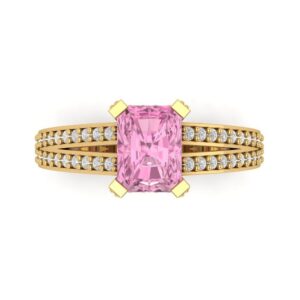 Clara Pucci 2.64ct Emerald Cut Solitaire split shank Pink Simulated Diamond Designer Wedding Anniversary Bridal Ring 14k Yellow Gold