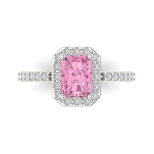 clara pucci 2.04ct emerald cut solitaire with accent halo pink diamond vvs1 designer modern statement ring solid 14k white gold