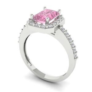 Clara Pucci 2.04ct Emerald Cut Solitaire with Accent Halo Pink Diamond VVS1 Designer Modern Statement Ring Solid 14k White Gold