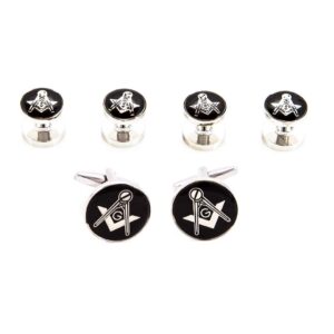 MRCUFF Freemason Masonic Mason Cufflinks and Studs Tuxedo Set in a Presentation Gift Box & Polishing Cloth