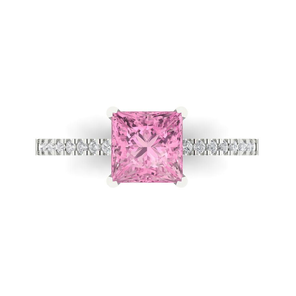 Clara Pucci 1.66 ct Princess Cut Solitaire with Accent Pink Simulated Diamond Engagement Promise Anniversary Bridal Ring 14k White Gold 6