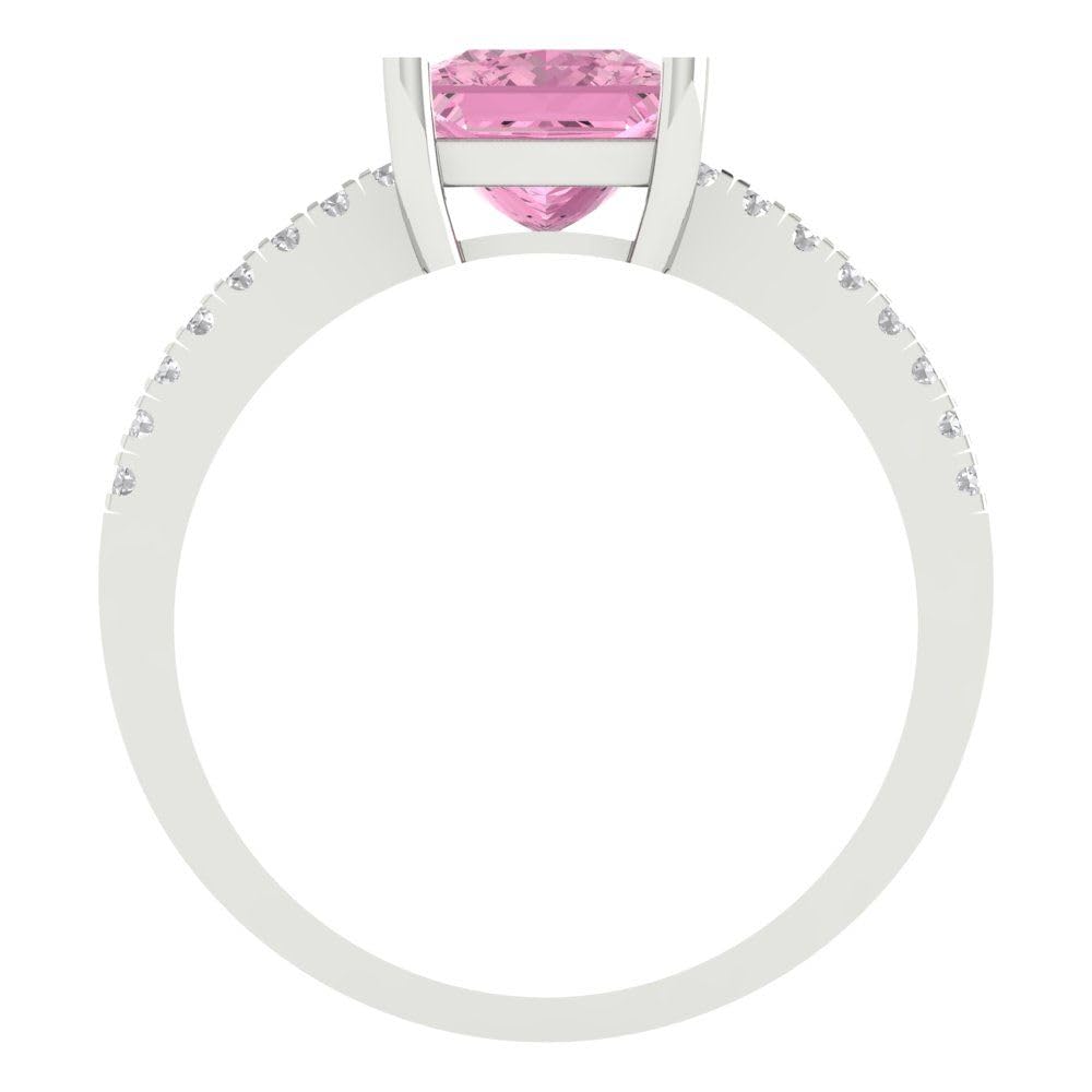 Clara Pucci 1.66 ct Princess Cut Solitaire with Accent Pink Simulated Diamond Engagement Promise Anniversary Bridal Ring 14k White Gold 6