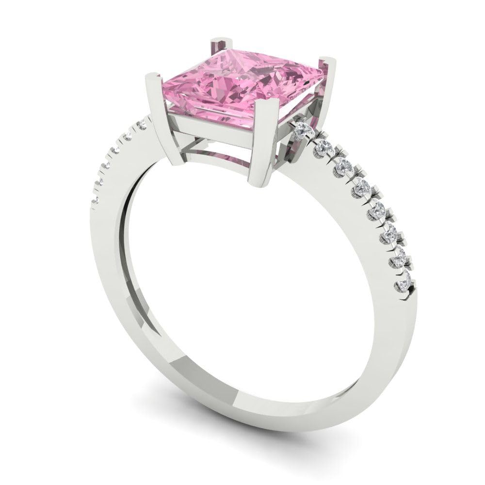 Clara Pucci 1.66 ct Princess Cut Solitaire with Accent Pink Simulated Diamond Engagement Promise Anniversary Bridal Ring 14k White Gold 6