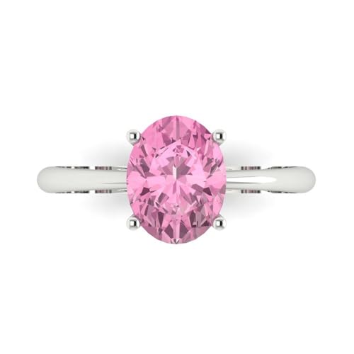 Clara Pucci 2.0 ct Oval Cut Solitaire Pink Simulated Diamond Wedding Bridal Designer Anniversary Engagement Ring Real 14k White Gold