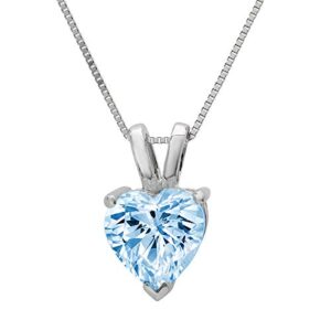 Clara Pucci 2.0 ct Heart Cut Stunning Genuine Aquamarine Blue Simulated Diamond Solitaire Pendant With 16" Gold Chain Box 14k White Gold