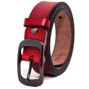 ESPOFY Women's Belt Genuine Leather Belt with Single Prong Alloy Buckle Red 41inch (105cm)