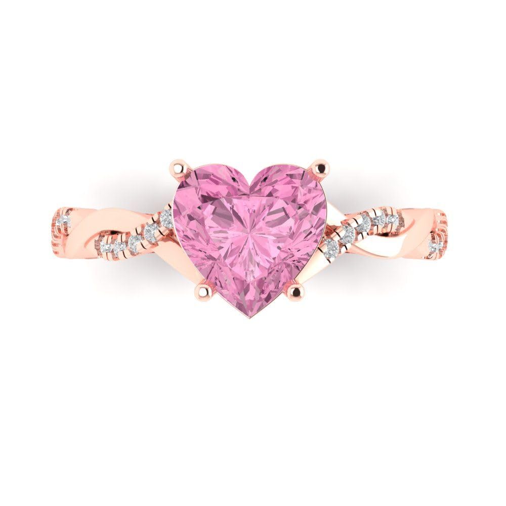 Clara Pucci 2.19ct Heart Cut Criss Cross Solitaire Halo Pink Simulated Diamond Designer Anniversary Bridal Engagement Ring 14k Rose Gold 6