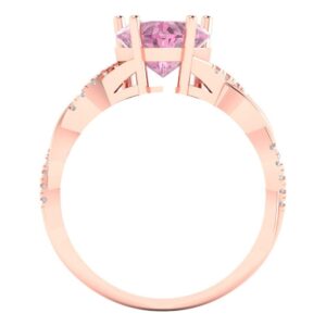 Clara Pucci 2.19ct Heart Cut Criss Cross Solitaire Halo Pink Simulated Diamond Designer Anniversary Bridal Engagement Ring 14k Rose Gold 6