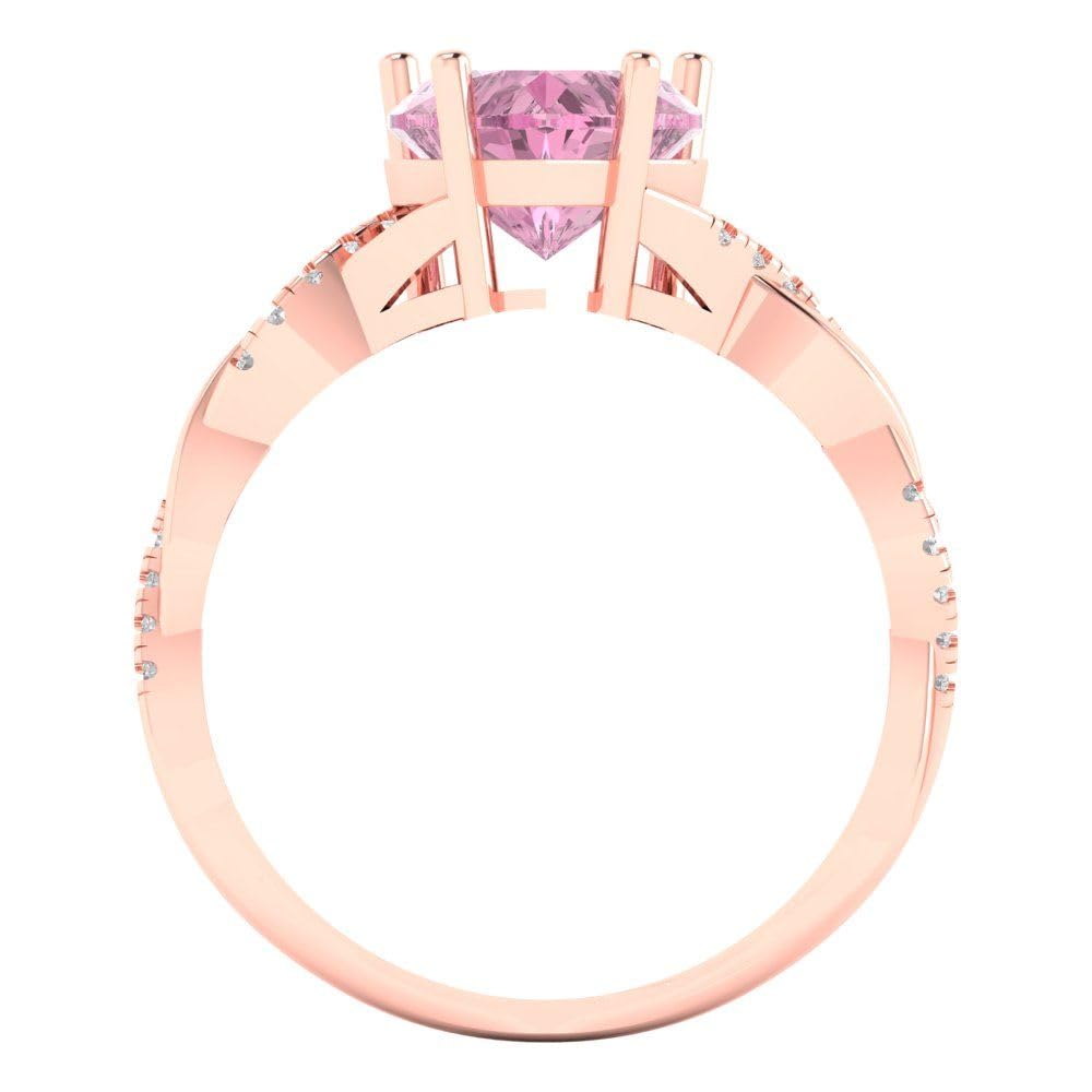 Clara Pucci 2.19ct Heart Cut Criss Cross Solitaire Halo Pink Simulated Diamond Designer Anniversary Bridal Engagement Ring 14k Rose Gold 6