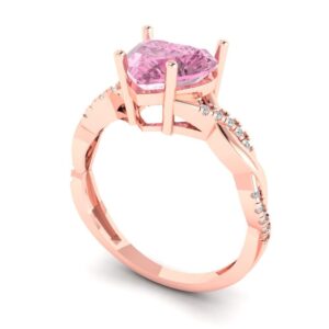 Clara Pucci 2.19ct Heart Cut Criss Cross Solitaire Halo Pink Simulated Diamond Designer Anniversary Bridal Engagement Ring 14k Rose Gold 6