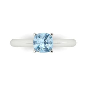 clara pucci 1.0 ct cushion cut solitaire aquamarine blue simulated diamond bridal designer anniversary engagement ring 14k white gold