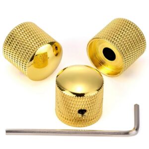 3PCS Metal Volume Tone Dome Guitar Speed Control Knurled Shaft Pots Knobs with Keys Screws Set for Electric Guitar or Bass (Gold)