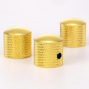 3PCS Metal Volume Tone Dome Guitar Speed Control Knurled Shaft Pots Knobs with Keys Screws Set for Electric Guitar or Bass (Gold)