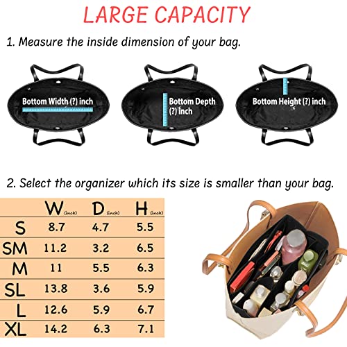 DailyPlus Purse Organizer Insert Felt Bag Organizer Handbag Organizer Insert Bag In Bag Organizer for Tote Purse Bag 14 Pockets Black Small