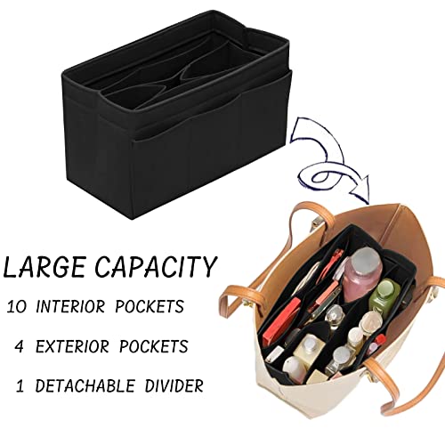 DailyPlus Purse Organizer Insert Felt Bag Organizer Handbag Organizer Insert Bag In Bag Organizer for Tote Purse Bag 14 Pockets Black Small