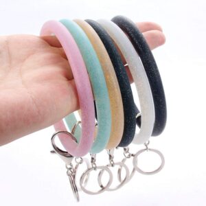 YBB 5 Pcs Silicone Wrist Keychain Bracelets, Shiny Bangle Keyring Large Circle Keychain Holder for Women Girls Christmas Valentine's Day Gift