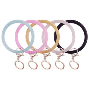 YBB 5 Pcs Silicone Wrist Keychain Bracelets, Shiny Bangle Keyring Large Circle Keychain Holder for Women Girls Christmas Valentine's Day Gift