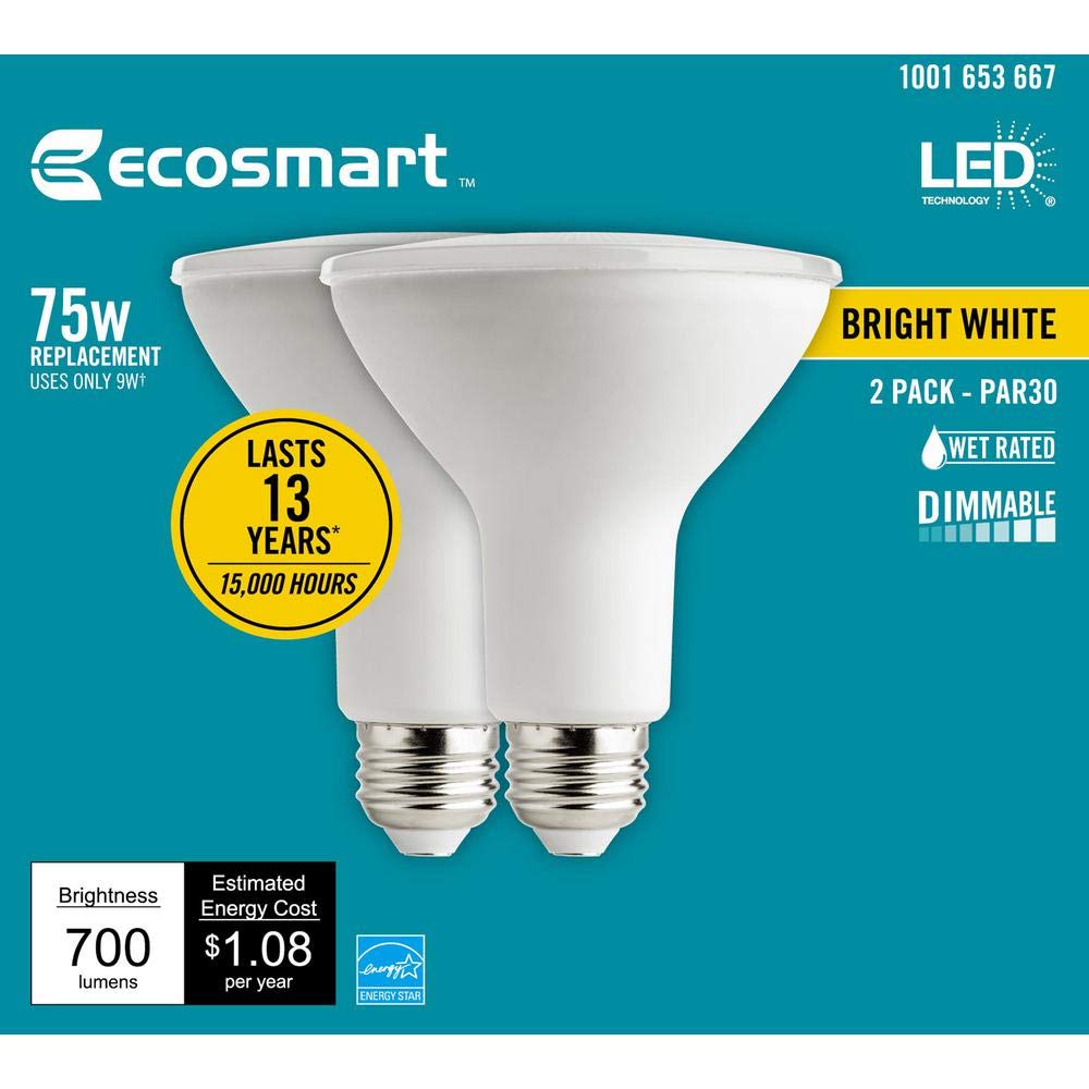 EcoSmart 75-Watt Equivalent PAR30 Dimmable Energy Star Flood LED Light Bulb Bright White (2-Pack)