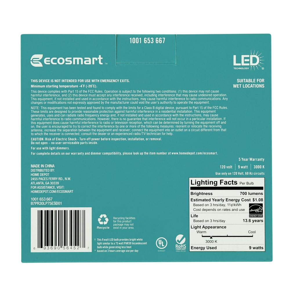 EcoSmart 75-Watt Equivalent PAR30 Dimmable Energy Star Flood LED Light Bulb Bright White (2-Pack)