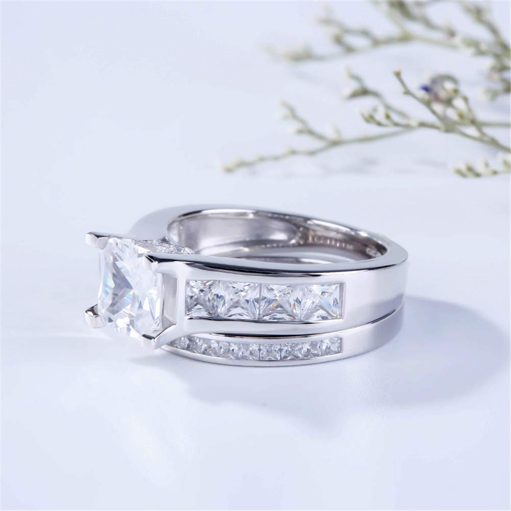 Jeulia Princess Cut Bridal Ring Set Sterling Silver Promise Ring White Diamond Engagement Channel Ring with Beautiful Jewelry Gift Box (8)