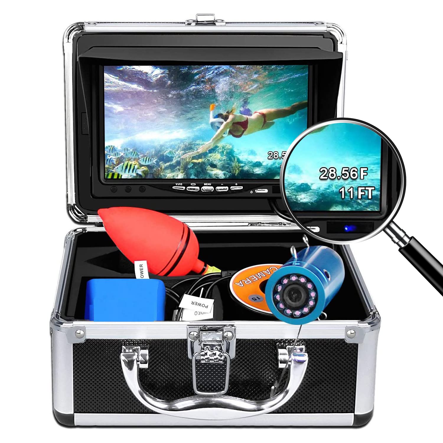 Portable Underwater Fishing Camera with Depth Temperature Display-Waterproof HD Camera and 7'' LCD Monitor-Infrared Fish Finder-Up to 8 Hours Battery Life-Ultimate Fishing Gear (15M Cable)