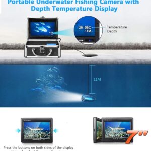 Portable Underwater Fishing Camera with Depth Temperature Display-Waterproof HD Camera and 7'' LCD Monitor-Infrared Fish Finder-Up to 8 Hours Battery Life-Ultimate Fishing Gear (15M Cable)