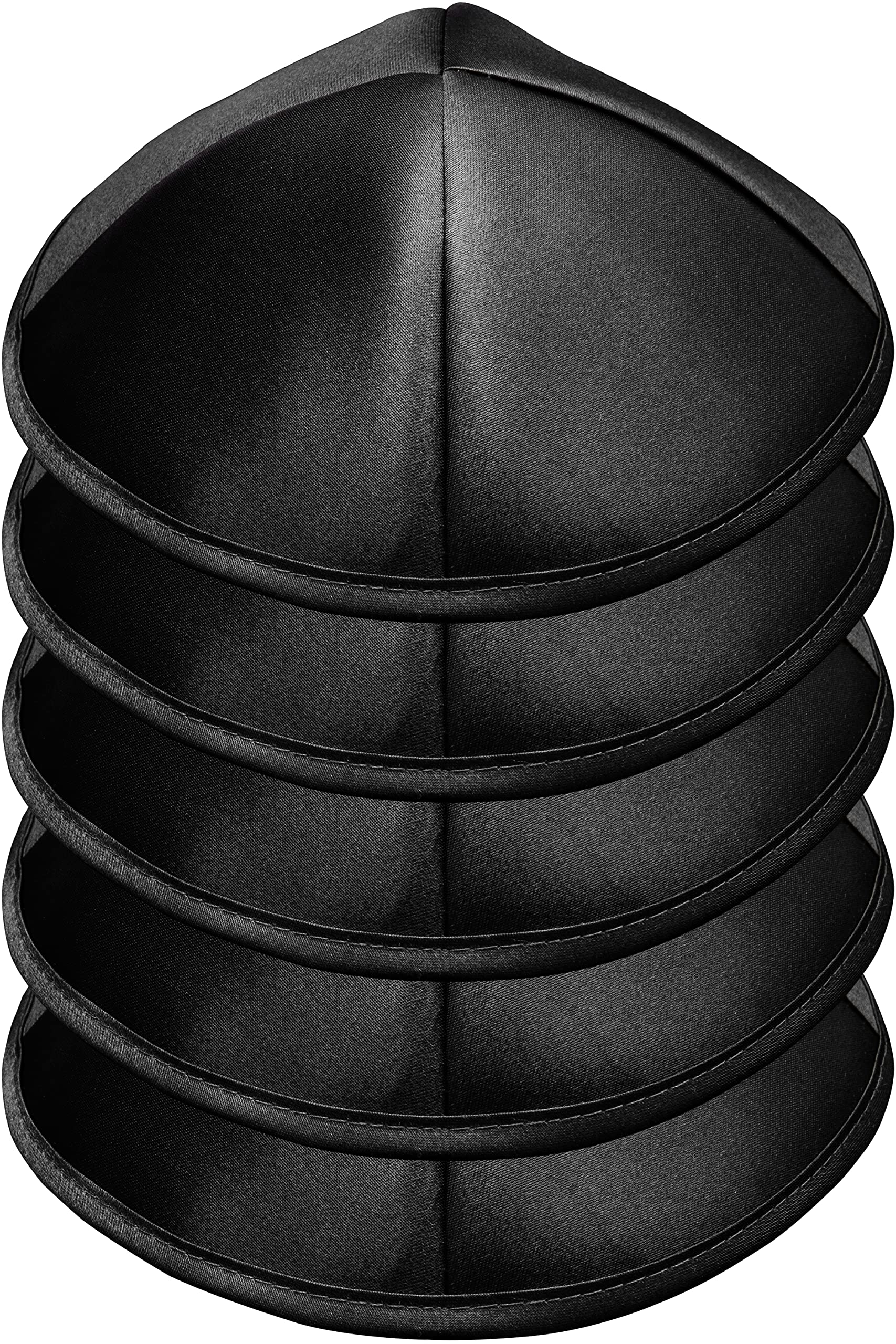 HolYudaica Pack of 5-Pcs - Hq 18/19/20CM Satin/Linen Kippah for Men & Boys, Yamaka Hat Designed in Israel - Kippot Bulk (Black, Satin)