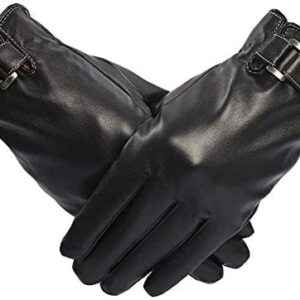 VICSPORT Men's Touchscreen Texting Leather Gloves Winter Warm Black Soft Gloves Cashmere Lining