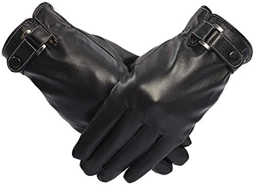 VICSPORT Men's Touchscreen Texting Leather Gloves Winter Warm Black Soft Gloves Cashmere Lining