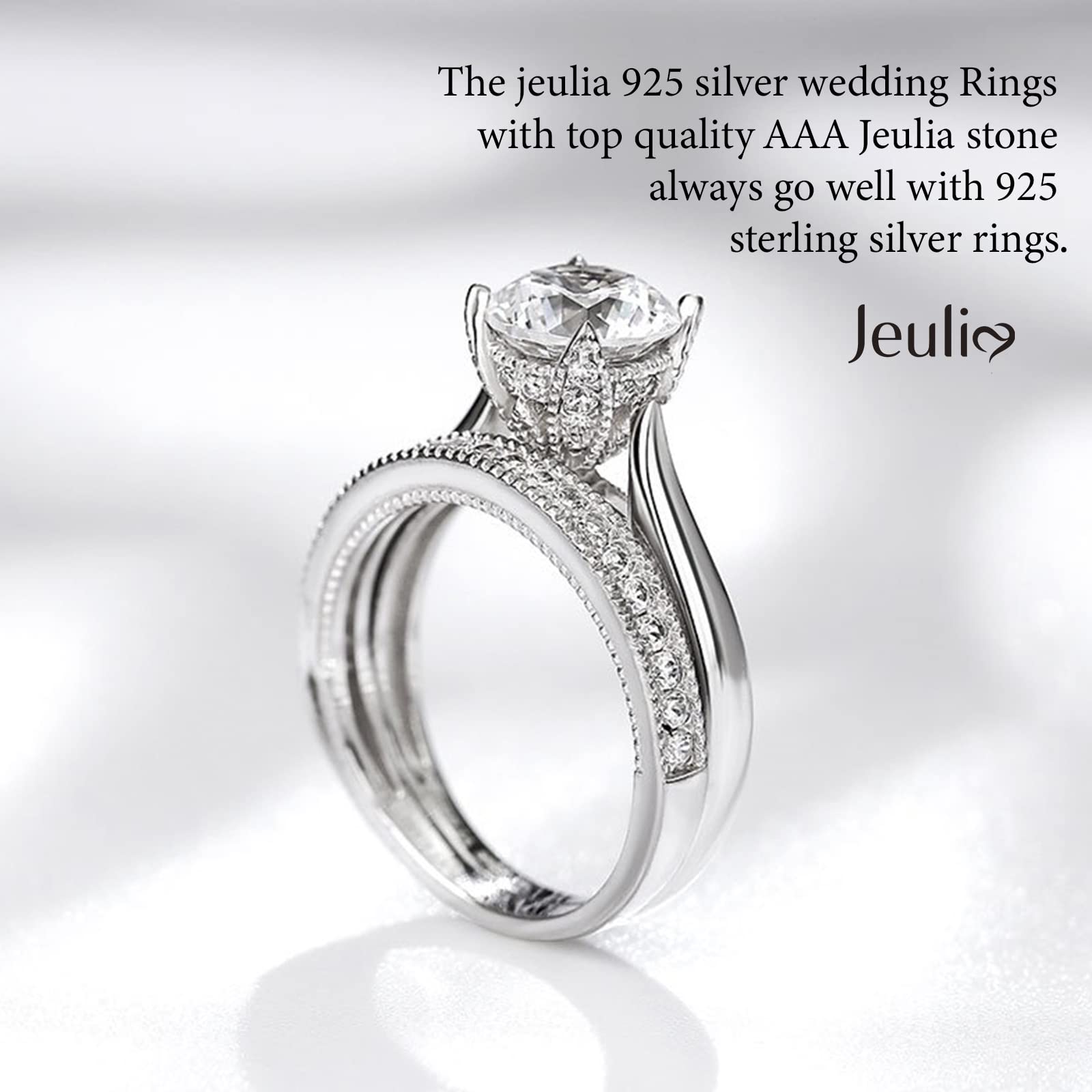 Jeulia Bridal Set for Women 2.5 Carat Engraved Round Cut Sterling Silver Solitaire Engagement Rings CZ Wedding Band Cubic Zirconia Promise Anniversary Rings with Jewelry Gift Box (O)