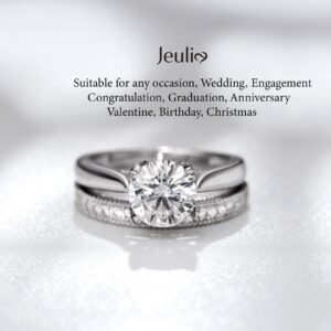 Jeulia Bridal Set for Women 2.5 Carat Engraved Round Cut Sterling Silver Solitaire Engagement Rings CZ Wedding Band Cubic Zirconia Promise Anniversary Rings with Jewelry Gift Box (O)