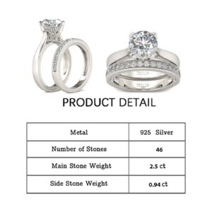 Jeulia Bridal Set for Women 2.5 Carat Engraved Round Cut Sterling Silver Solitaire Engagement Rings CZ Wedding Band Cubic Zirconia Promise Anniversary Rings with Jewelry Gift Box (O)