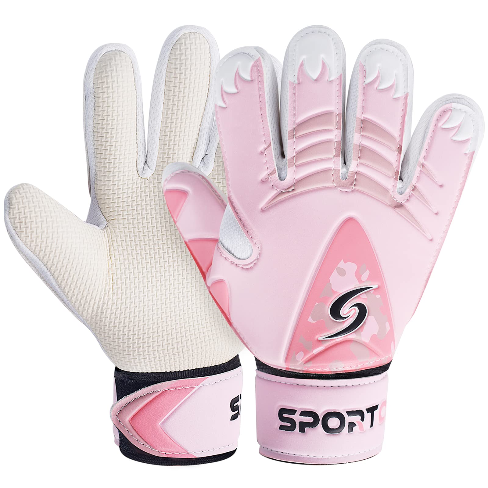 Sportout Kids Goalkeeper Gloves, Soccer Gloves with Double Wrist Protection and Non-Slip Wear Resistant Latex Material to Prevent Injuries (Pink, Size 7 Suitable for 12 to 14 Years Old)