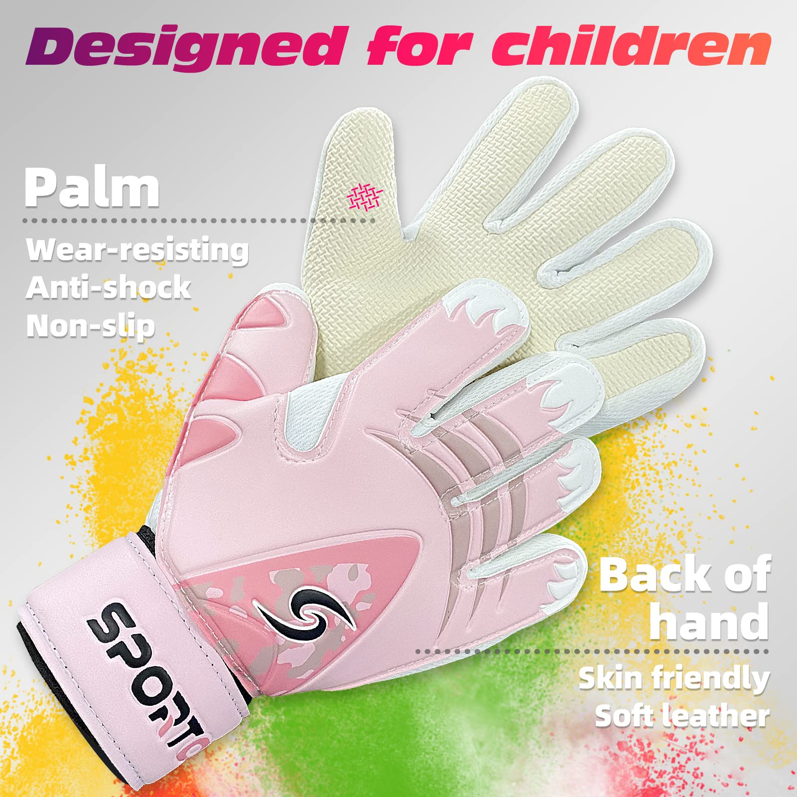 Sportout Kids Goalkeeper Gloves, Soccer Gloves with Double Wrist Protection and Non-Slip Wear Resistant Latex Material to Prevent Injuries (Pink, Size 7 Suitable for 12 to 14 Years Old)